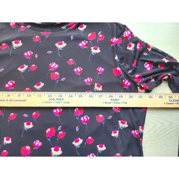 Top/Turtleneck Blouse-Popsugar-Black-Roses-Sheer-Lining-Long Sleeve-SIZE XL - Picture 9 of 13